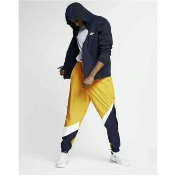 Nike Pants Nike Sportswear Woven Swoosh Men Medium Jogger Pants Yellow Blue Ar9894 728 Poshmark